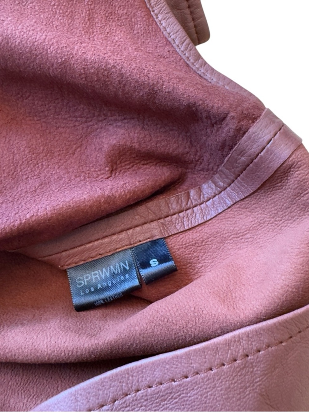 SPRWMN Brown Leather Snap Front Shirt Genuine Leather Small Quiet Luxury STAINED - Picture 12 of 16
